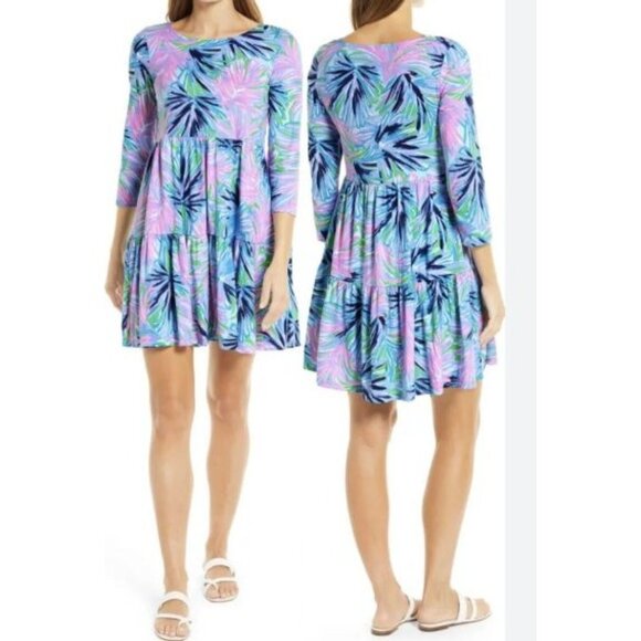 Lilly Pulitzer Dresses & Skirts - Lilly Pulitzer XS Multicolor Tropical Print Tiered Long Sleeve Dress Womens Cott